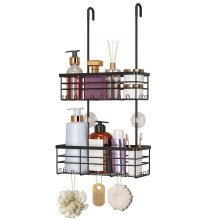 HapiRm Hanging Shower Caddy Organiser - 2 Tier Over Door Shower Caddy with Hooks, No Drilling Shower Organiser with Portable Pole, Rustproof 304