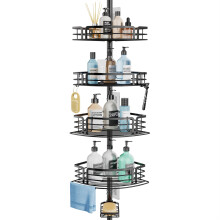 SWTYMIKI Telescopic Shower Caddy Corner - Rustproof Shower Corner Shelves with Towel Bar & Soap Holder, Adjustable No Drilling Organizer for Bathroom