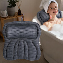 AOPOW Ergonomic Luxury Bath Pillow: Large Area 5D Air Mesh Comfortable Bathtub Pillow - 6 Non-Slip Suction Headrest Cushion with Head Neck Shoulder