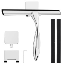 wlich Thboxes Shower Squeegee, 10 Inch Stainless Steel Window Squeegee Cleaner for Shower Glass Door with Hook, Shower Screen Wiper for Bathroom,
