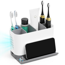 toprance Toothbrush Holder Large Capacity 6 Slots Electric Tooth Brush Holder with Front Ledge for Phone and Ring, Detachable Bathroom Toothbrush and
