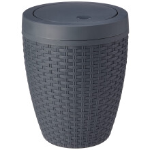 Addis Faux Rattan Round Swing Lid Bathroom Bin, Charcoal, 517488