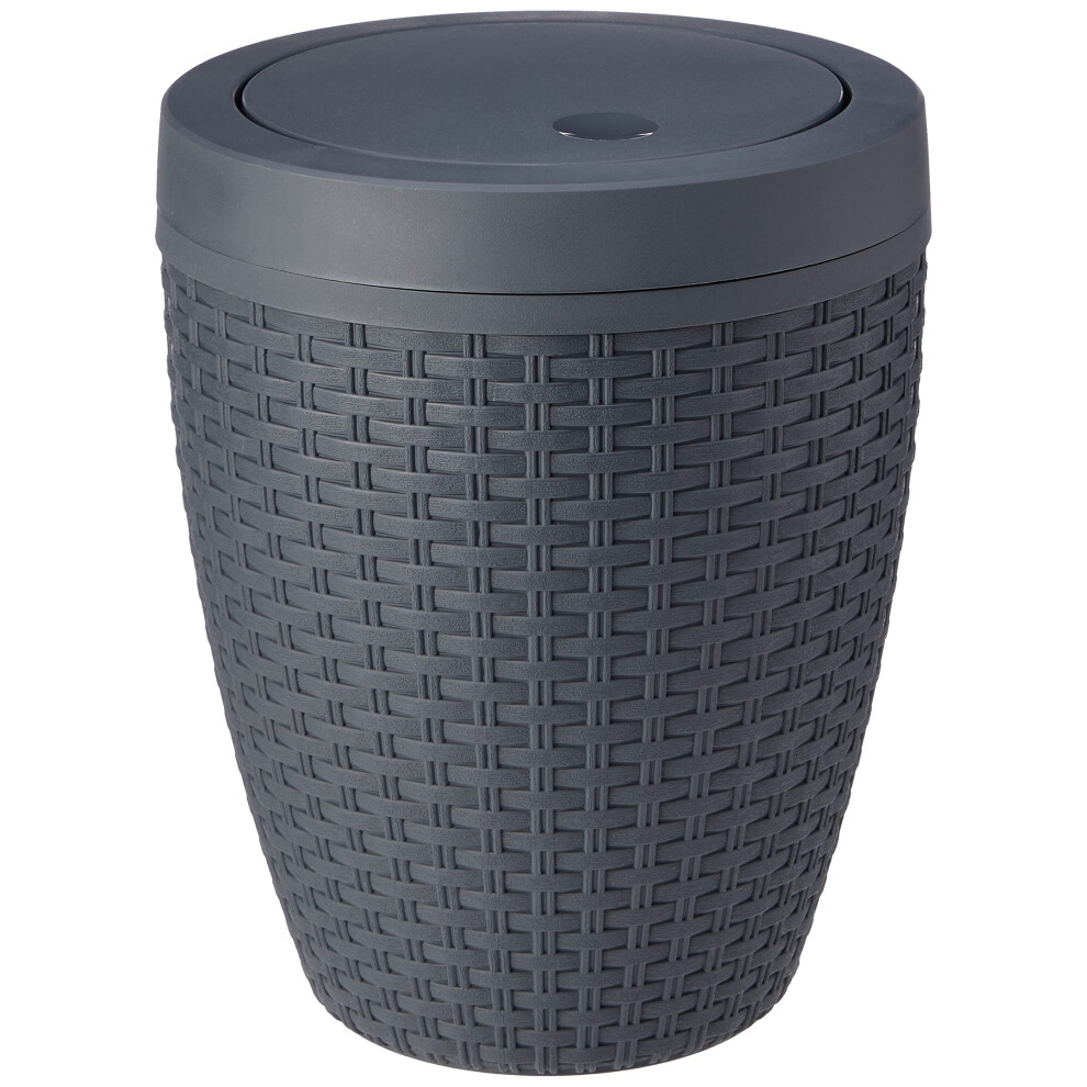 Addis Faux Rattan Round Swing Lid Bathroom Bin, Charcoal, 517488