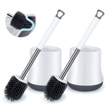 Silicone Toilet Brush and Holder Set 2 Pack, ENSPOWAY Bathroom Toilet Cleaner Brush Modern Design Deep Cleaning Rubber Toilet Bowl Brushes with