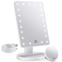 FASCINATE Makeup Vanity Mirror with Lights and Detachable 10X Magnification, 21 Led Lights Adjustable Dimming Touch Sensor, Dual Power Supply, 180?