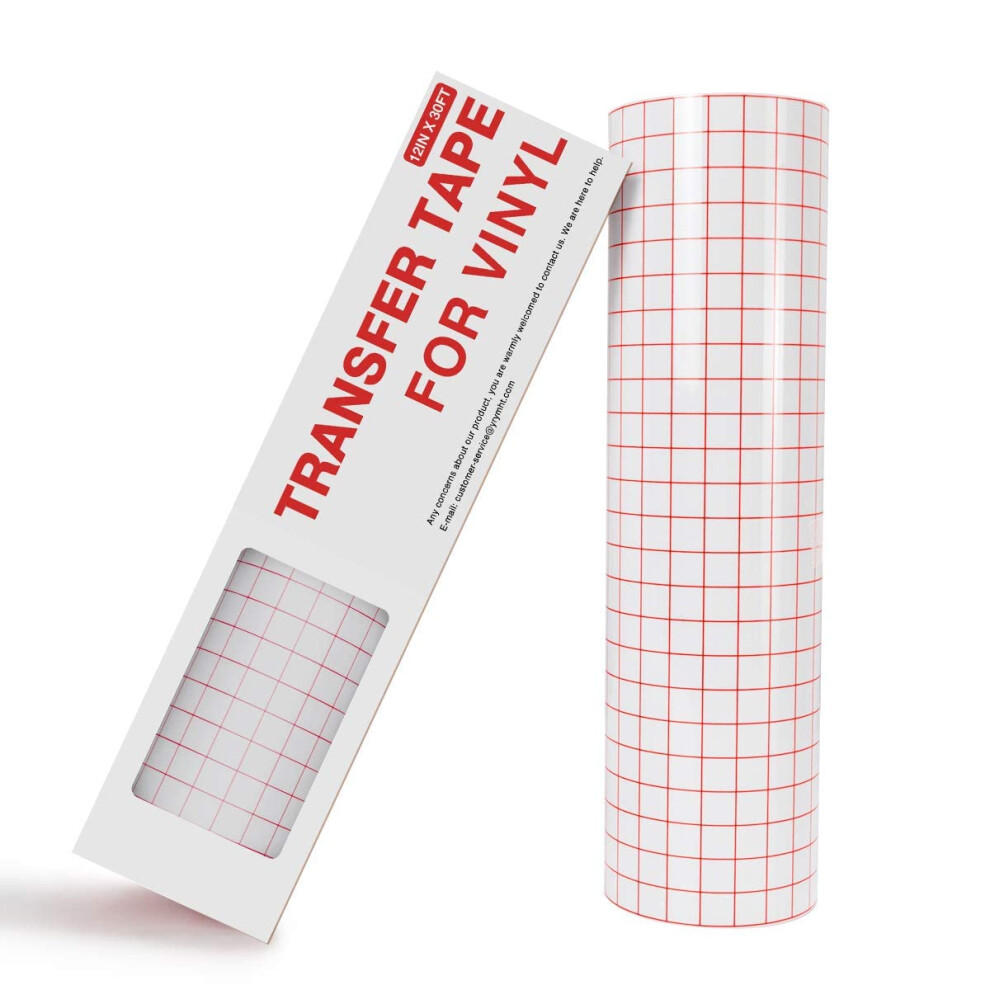 Yrym Ht Transfer Tape For Vinyl, 12?X 30 Feet(30.5 * 914Cm) Transfer Tape With Red Alignment Grid Medium Tack Vinyl Transfer Tape Roll For 5051222541159