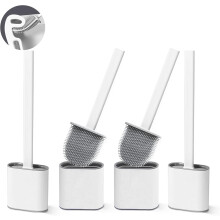 Toilet Brushes, 4 Pack Bathroom Silicone Toilet Brush with Holder Sets with No-Slip Long Plastic Handle and Soft Flexible Bristles, Toilet Brushes and
