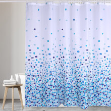 VIROSA Mosaic Blue Shower Curtain for Bathroom Anti Mould, Mildew Resistant | Size 180x180 cm (71 x 71 Inch) | Water Repellant Fabric | 100% Polyster