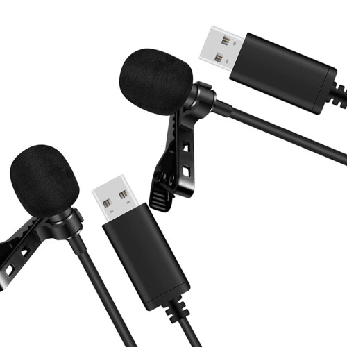 2X Universal USB Microphone Lavalier Microphone Clip- Computer Mic Plug and  Omnidirectional Mic