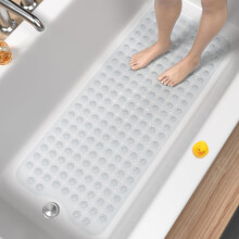 HITSLAM Non Slip Bath Mat for Tub, 101 x 40cm Extra Long Shower Mat Anti Mould, Machine Washable Bathroom Bathtub Mat with Suction Cups and Drain