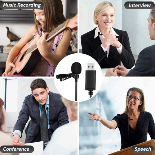 2X Universal USB Microphone Lavalier Microphone Clip- Computer Mic Plug and  Omnidirectional Mic 1
