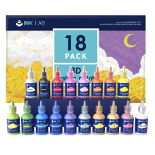 INK LAB 3D Fabric Paint Set 18 Colors Permanent Textile Paints with Brushes for Kids Adults Clothes DIY Canvas Ceramic Wood T-Shirts Bags,