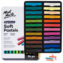 MONT MARTE Soft Pastels in Tin Box Signature 24pc, 24 Assorted Colours, Vibrant Pastel Sticks, Great Blending, Comes in Storage Case, Ideal For Art,