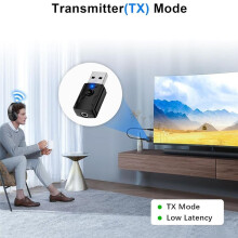 5.4 Transmitter Receiver, Range 10m, 3.5mm AUX Wireless Audio Adapter for TV/PC/Phones/Car Radio