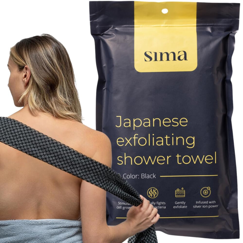 Sima Brand Exfoliating Washcloth Face & Body Scrub Towel - Japanese Exfoliating With Hexagon Fibers, Body Scrubber With 2 Sides For Scrubbing & Washing, Extra