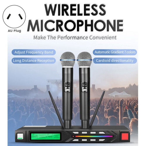 Professional Wireless Microphone Set Mic UHF Long Range Dual Antenna for Karaoke Stage Performances AU Plug 1