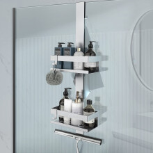 UUlioyer Hanging Shower Caddy, SUS304 Stainless Steel Over Door Shower Shelf, Bathroom Storage No Drilling (Style A - Silver)