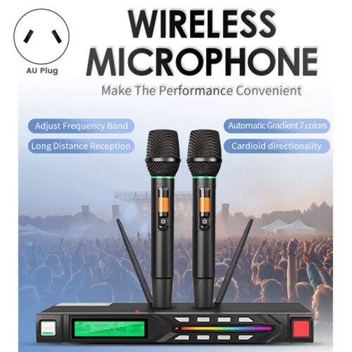 Professional Wireless Microphone Set UHF, Noise Reduction, Long Range, Dual Antenna for Stage Performances AU Plug 1