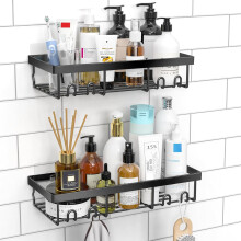 DIFULI Shower Caddy Shelf Organiser 2 Pack, No Drill Black Shower Shelves,Self Adhesive Bathroom Storage Accessories