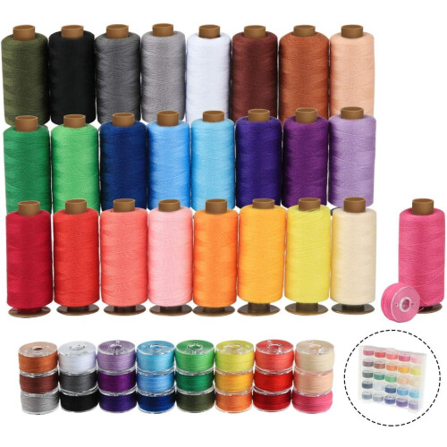 Agoer 400 Yards per Sewing Thread for Sewing Machine,50Pcs Polyester Thread Spools,25 Colors Prewound Bobbin Thread for Sewing Machine,Prewound Bobbin