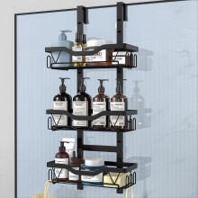 UUlioyer Hanging Shower Caddy, Over Door Shower Shelf 3 Layers, Bathroom Shelves No Drilling (Black - 3 layers)
