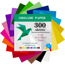 300 Sheets Origami Paper, 15x15 cm/6 Inch Origami Paper Double Sided(70gsm), 20 Colors Small Origami Squares for Kids DIY School Arts Crafts Projects