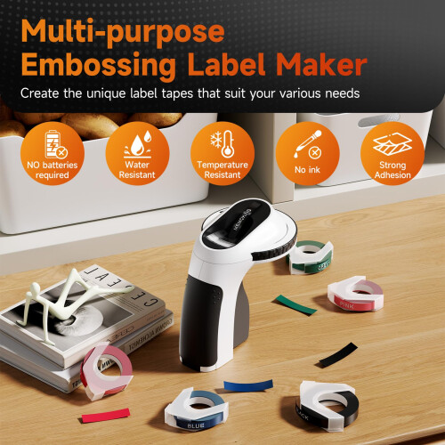Embossed Label Maker Machine - E975 Embossing Label Maker with 6 Rolls Tapes 3/8"(9mm), 3D Handheld Labelling Machine, Lettering Embossing Label 2