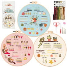 Myfelicity 3 Embroidery kit for Beginners, Embroidery Starter Kits to Learn 30 Different Stitches, Including Fabric with Prints, Threads, Needles,