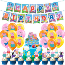 Cartoon Peppa Birthday Party Decorations Supplies, Banner, Balloons, Cake Topper, Cupcake Toppers Cake Decorations