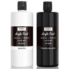 Nicpro White & Black Large Acrylic Paint (16.9 oz, 500 ml), Rich Pigments, Non Toxic Craft Paint for Multi Surface, Canvas, Wood, Leather, Ceramic,