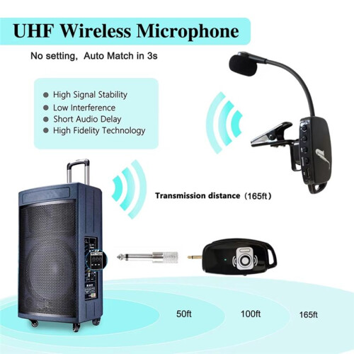 2.4G Professional Wireless Microphone System for Trumpets, Plug & , 160ft Range, Wireless Receiver and Transmitter 2