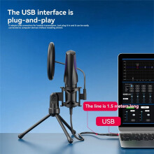 Desktop USB Condenser Microphone RGB Gaming Microphone Live Streaming, Karaoke, Gaming, Video Conference Microphone