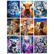 GJSZZO 9 Pack Diamond Painting Kits for Adults, Animal Diamond Art Kits for Beginners, 5D DIY Full Drill Lion Tiger Owl Wolf Diamond Arts Kits for