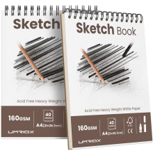 Umriox A4 Sketchbook,2-Pack Sketch Book with 160gsm Thick Paper, Top Spiral Bound Sketch Pad, Acid-Free Drawing Paper,Art Drawing Pad for Artists,