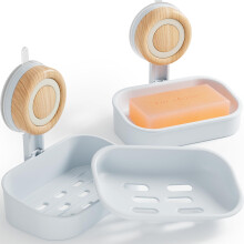 Double Layer Soap Dish for Shower 2 Pack, Wall Mounted Bar Soap Holder Suction Cup 2 Layer Self Draining Soap Case Sponge Holder for Shower Bathroom,