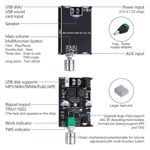 2Pack 1001B  Amplifier Board, 100W Mono AMP  Audio Power Amplifier Module with Box Matching 2