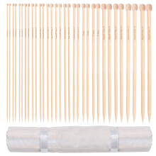 Curtzy Bamboo Knitting Needle Set - 16 Pairs of Wooden Straight Knitting Needles with Storage Case - Single Pointed in Sizes 2mm - 12mm - Each Needle