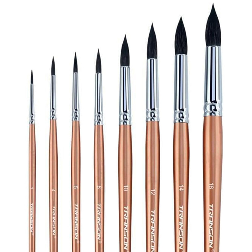 Transon Round Watercolor Detail Paint Brushes Goat Hair 8Pcs For Watercolors,Acrylics,Inks,Gouache,Oil And Tempera 5051224500352