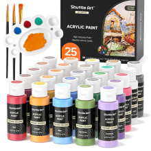 Shuttle Art Acrylic Paint Set, 25 Vintage Colours, 2oz/60ml Bottles, Rich Pigmented, Premium Acrylic Paints for Artists, Beginners and Kids on Rocks