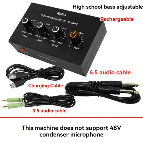 MEQ-3 3-Segment Equalizer Tone Treble Mid Bass Adjust Computer Game Headset Ear Amplifier Audio Signal Preamplifier 1