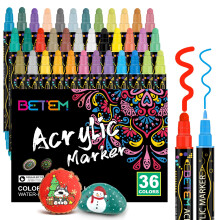 Betem 36 Colors Dual Tip Acrylic Paint Pens Markers, Colouring Pens for Rock Painting, Wood, Canvas, Stone, Ceramic Surfaces, Christmas Painting Kit