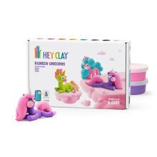 Hey Clay Rainbow Unicorns Lighty, Sunny, Rainy - Rainbow Unicorns Series - Colourful Modelling Set for Children with Air-Drying Clay 6 Tins with Fun