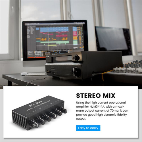 Stereo Mixer Audio (2 Input 4 Output) Push Four Headphones or External Power Amplifiers Volume Independent Control 2
