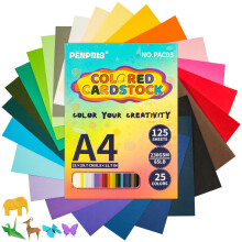 25 Colors Colored Cardstock, A4 125 Sheets 230GSM Heavyweight Coloured Card Paper, Craft Paper for New Year Card Making Art Scrapbooking PAC03
