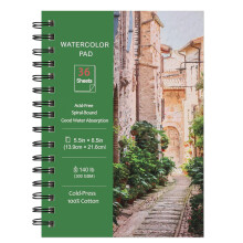 36 Sheets Watercolour Paper Pads A5, 140 lb/300 GSM Cold Press Water Colour Paper, Spiral Bound Watercolour Sketchbook for Artist Student, Art