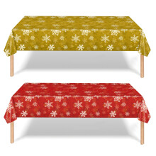 2 Pack Christmas Table Cloth - 137x274cm Rectangle Large Plastic Red Tablecloth Snowflake Party Tableware, Gold Snowflake Xmas Tablecovers for Winter