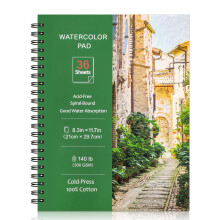 36 Sheets Watercolour Paper Pads A4, 140 lb/300 GSM Cold Press Water Colour Paper, Spiral Bound Watercolour Sketchbook for Artist Student, Art