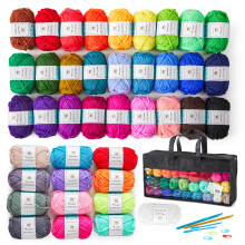 INSCRAFT Crochet Yarns Kit for Beginners Adults, 40 Acrylic Yarns Set for Crocheting, 1600 Yards Knitting Yarn Bag Kit Includes 6 E-Books, 2 Crochet