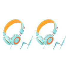 2X Hoofdtelefoon voor Kinderen Bekabelde Kleurrijke Laptop Tablettelefoon voor Het Leren van Online Klashoofdtelefoons, Oranje+Groen
