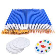 65 Pcs Flat Paint Brushes Set,Small Paint Brush Bulk 60pcs Acrylic Paint brush + 5 PCS Round Paint Pallet Trays for Kids,Nylon Hair Oil Watercolor